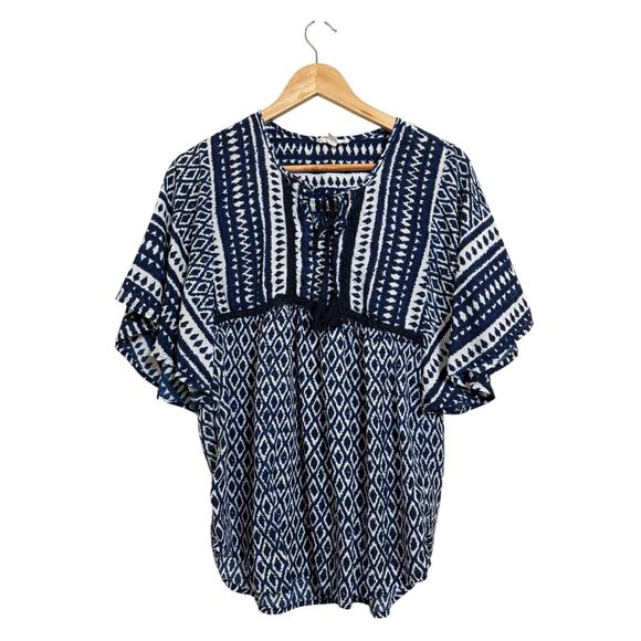 BLL New York Women's Blue Short Sleeve Bohemian Flowy Short Sleeve Blouse Small - Picture 1 of 7